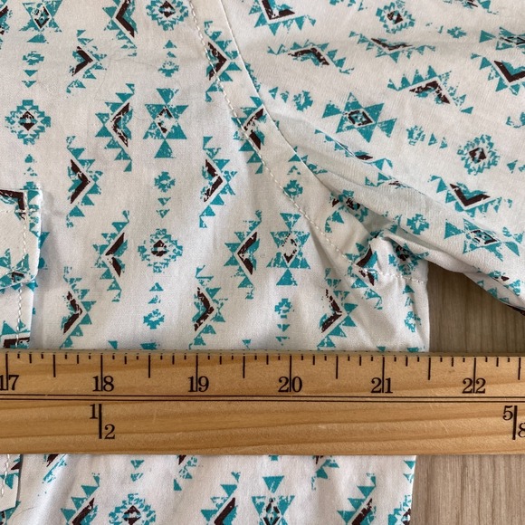 Panhandle Rough Stock Aztec Southwest Embroidered Pearl Snap Shirt Women L Teal - Picture 9 of 11